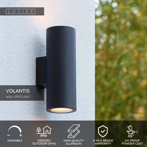 Lucide VOLANTIS - Wall spotlight / Wall light Indoor/Outdoor - 2xE27 - IP54 - Black - USP